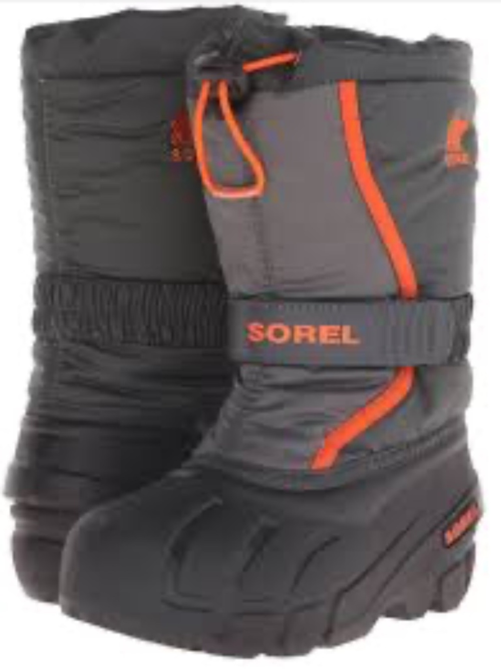 SOREL • LITTLE KIDS' GRAY + ORANGE FLURRY WATERPROOF WINTER SNOW BOOTS - 9T